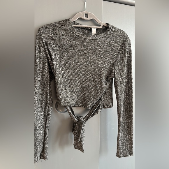 Long Sleeve Crop Top with Sash/Belt - Picture 2 of 3